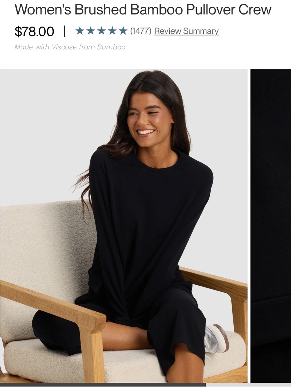 Brushed Bamboo Pullover Crew - Black
